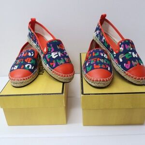 Colorful Graphic Espadrilles with Orange Trim